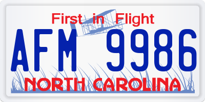 NC license plate AFM9986