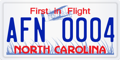 NC license plate AFN0004