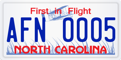 NC license plate AFN0005