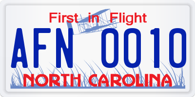 NC license plate AFN0010