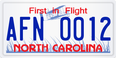 NC license plate AFN0012