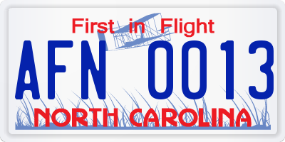 NC license plate AFN0013