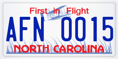 NC license plate AFN0015