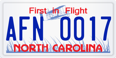 NC license plate AFN0017