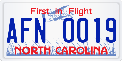 NC license plate AFN0019