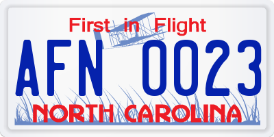 NC license plate AFN0023