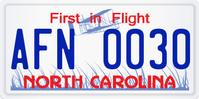 NC license plate AFN0030