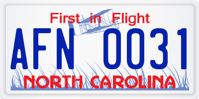 NC license plate AFN0031