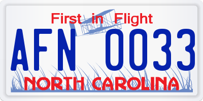 NC license plate AFN0033