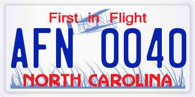 NC license plate AFN0040