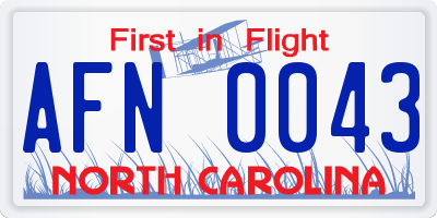 NC license plate AFN0043