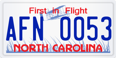 NC license plate AFN0053
