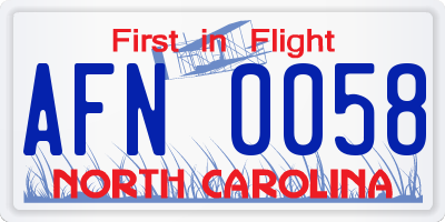 NC license plate AFN0058