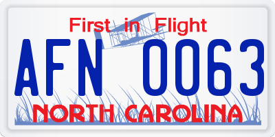 NC license plate AFN0063