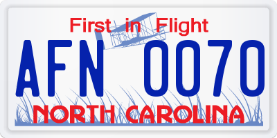 NC license plate AFN0070