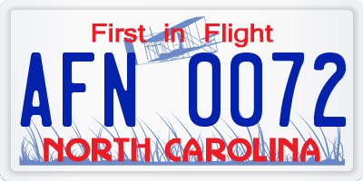 NC license plate AFN0072