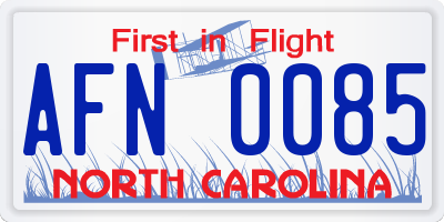 NC license plate AFN0085