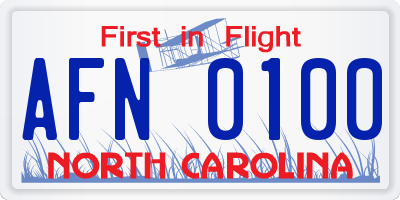 NC license plate AFN0100