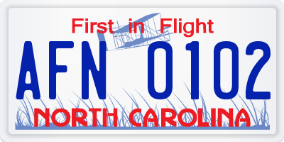 NC license plate AFN0102