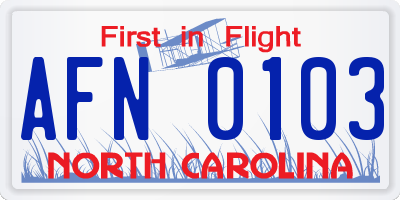 NC license plate AFN0103