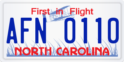 NC license plate AFN0110