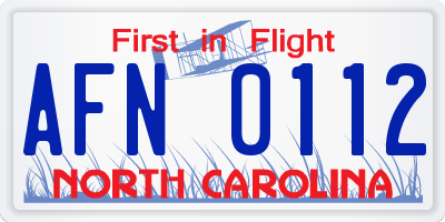 NC license plate AFN0112