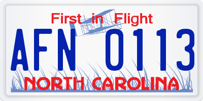 NC license plate AFN0113