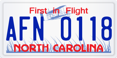 NC license plate AFN0118