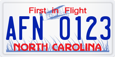 NC license plate AFN0123