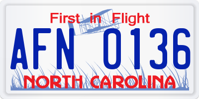 NC license plate AFN0136