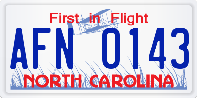 NC license plate AFN0143