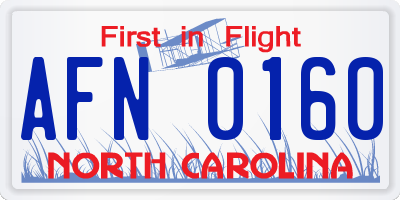 NC license plate AFN0160