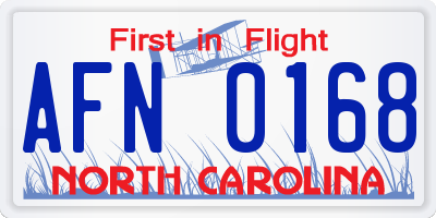 NC license plate AFN0168