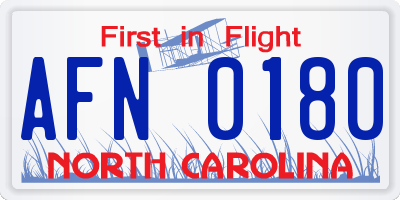 NC license plate AFN0180