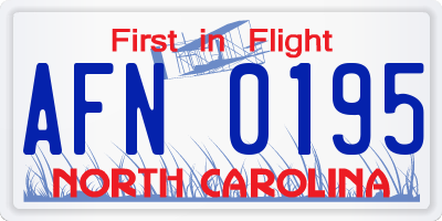 NC license plate AFN0195