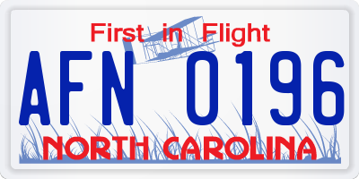 NC license plate AFN0196