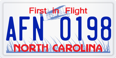 NC license plate AFN0198