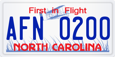 NC license plate AFN0200