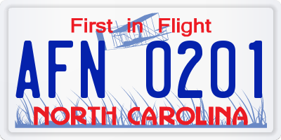 NC license plate AFN0201