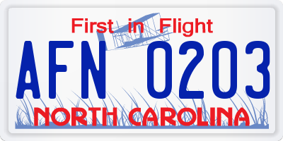 NC license plate AFN0203