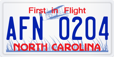 NC license plate AFN0204