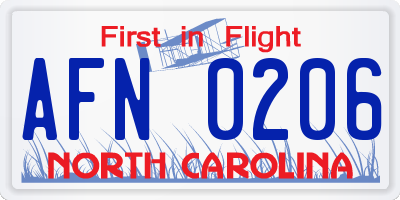 NC license plate AFN0206