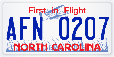 NC license plate AFN0207