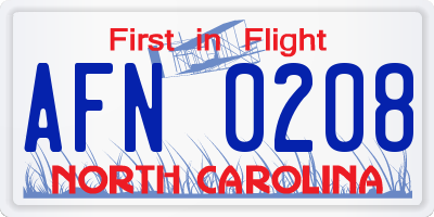 NC license plate AFN0208