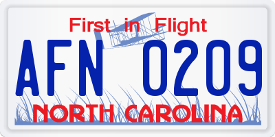 NC license plate AFN0209