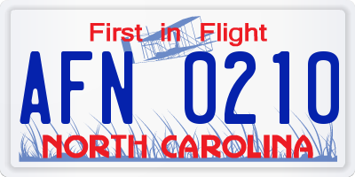 NC license plate AFN0210