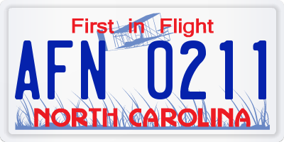 NC license plate AFN0211