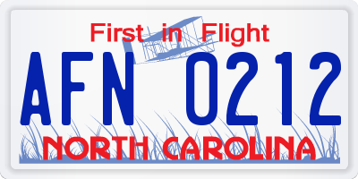 NC license plate AFN0212