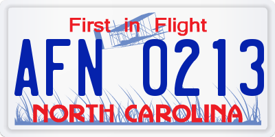 NC license plate AFN0213