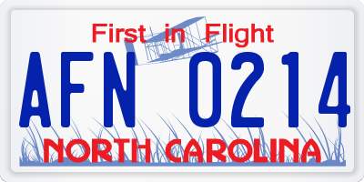 NC license plate AFN0214
